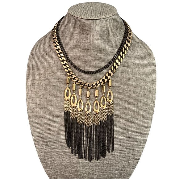 Stella & Dot Lillith Fringe Statement Necklace Mixed Metal Tribal Gold B… - Picture 1 of 9